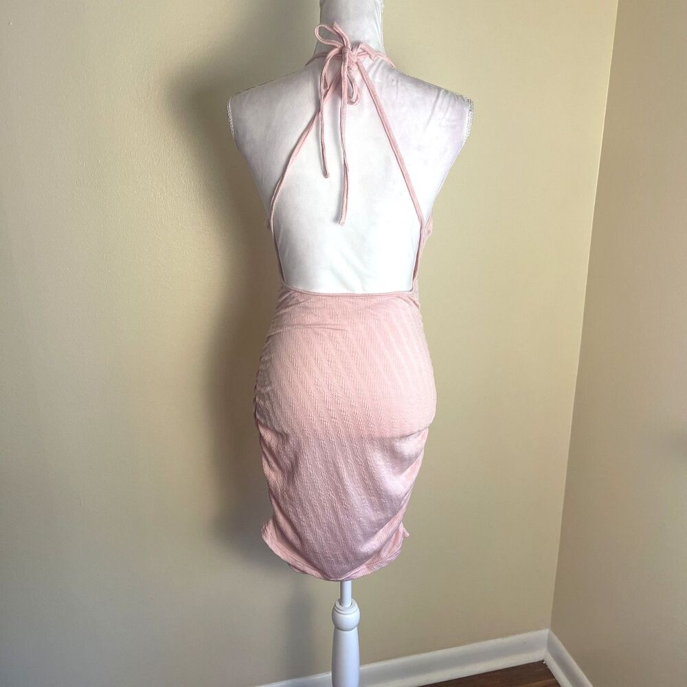 Y2K Style Pink Bodycon Halter Top Mini Dress 4 Slinky Coquette Sexy Valentines - Picture 2 of 11